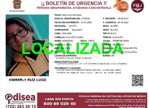 Localizan a Kimberly, adolescente de 15 años estudiante de prepa 1 UAEM